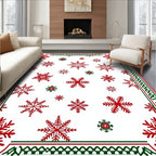 Red Green Snowflake Border Art Rug