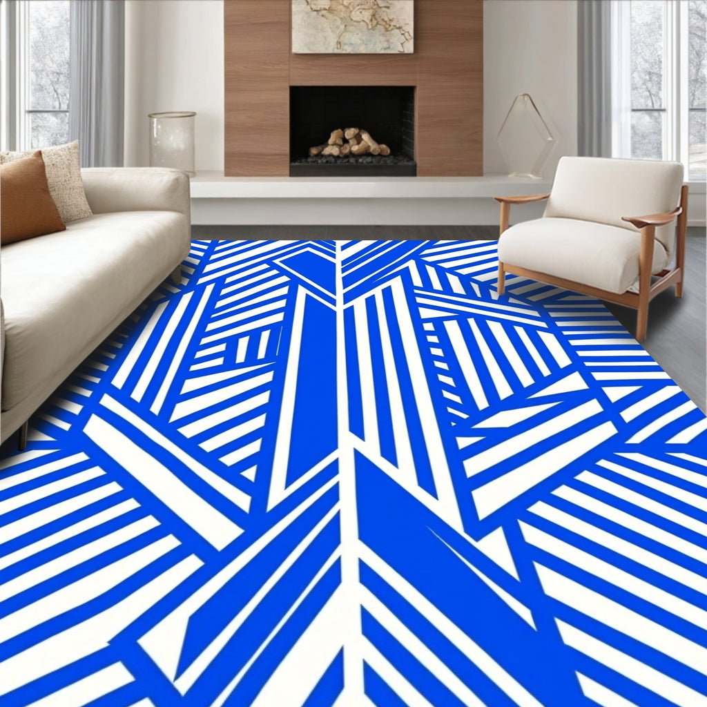 Modern Blue White Geometric Illusion Rug