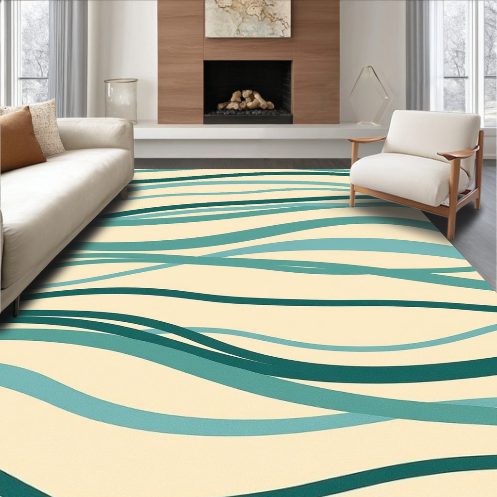 Cool Blue Wavy Stripe Rug