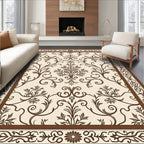 Brown Scrollwork Floral Filigree Frame Rug
