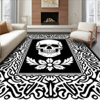 Monochromatic Skull Floral Border Rug