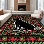 Black Sitting Dog Floral Garden Rug