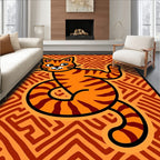 Orange Tiger Cat Abstract Maze Rug