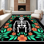 Dia De Los Muertos Skeleton Floral Frame Rug