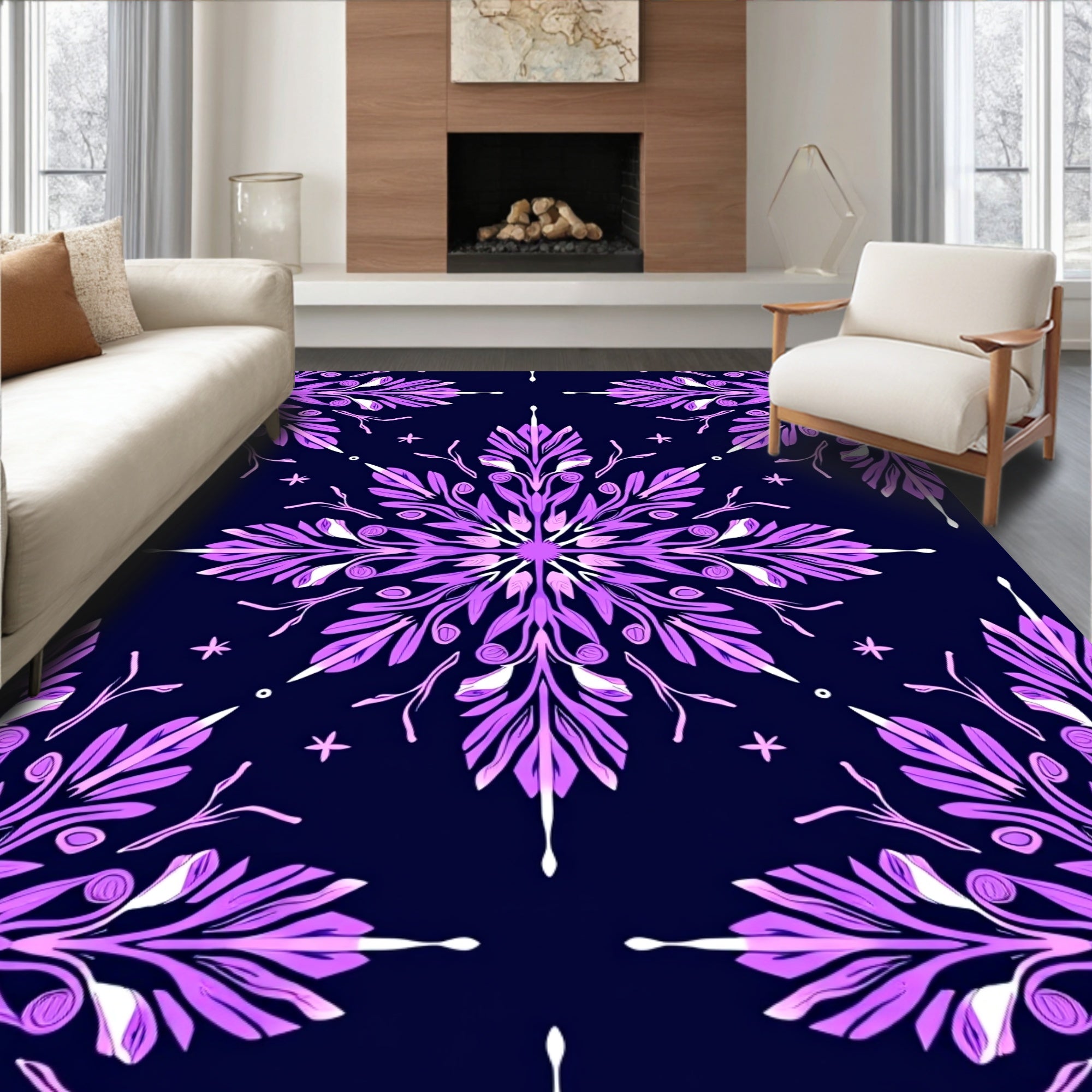 Violet Snowflake Starburst Medallion Rug