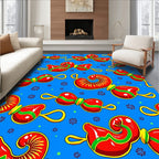 Vibrant Red Golden Swirl Abstract Rug