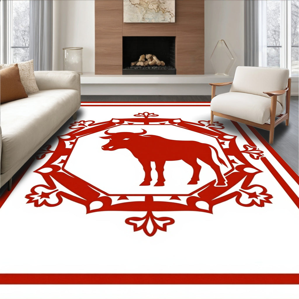 Crimson Bull Octagonal Frame Rug