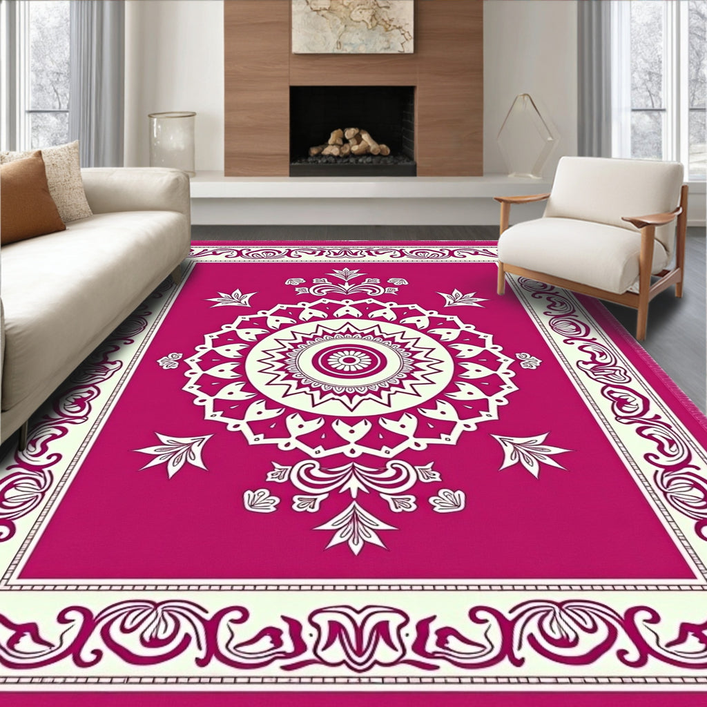Bold Magenta Medallion Floral Border Rug