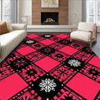 Bold Crimson Black Starburst Plaid Rug