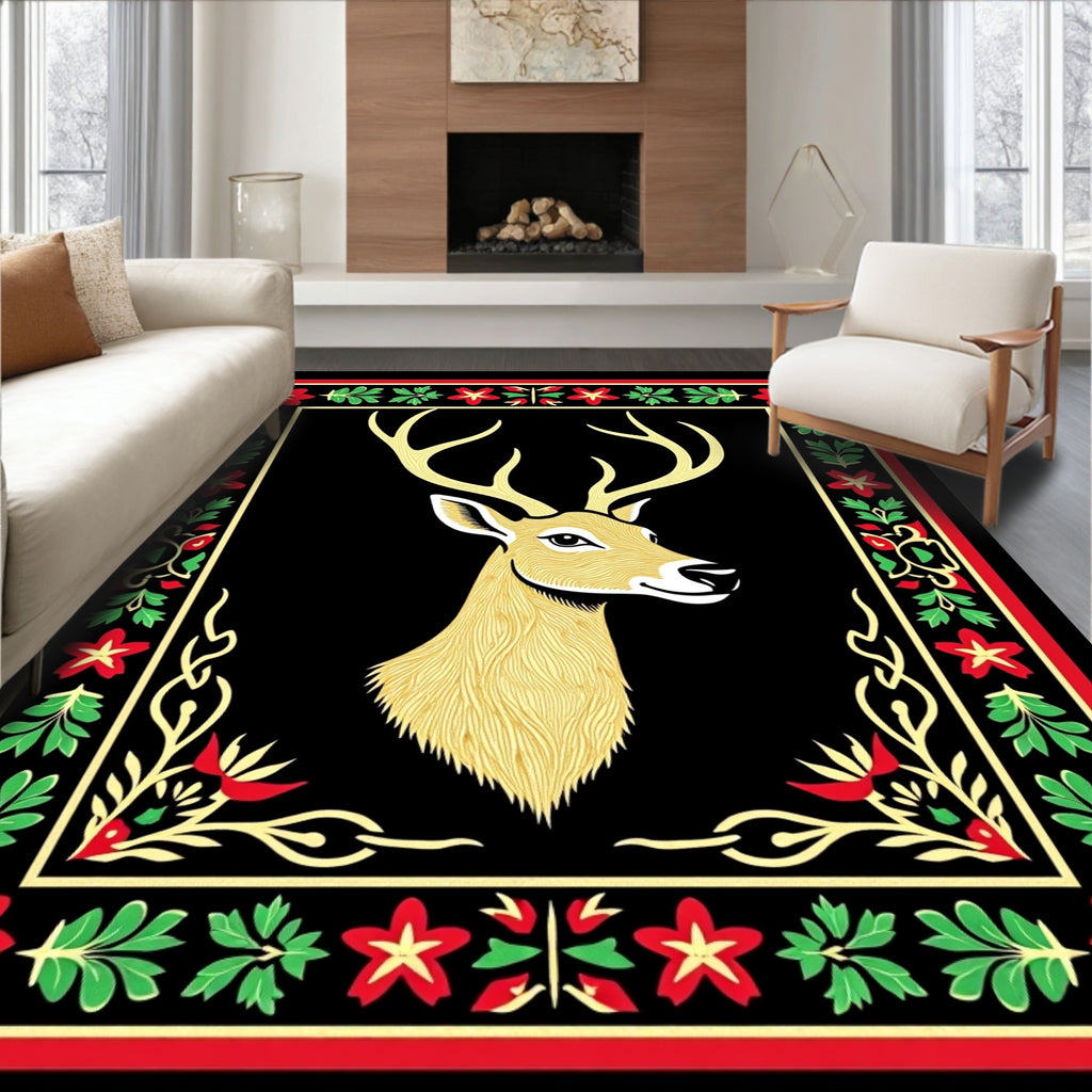 Golden Deer With Red Green Border Rug