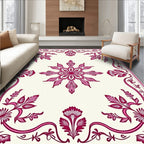 Ornate Crimson Bloom Border Sculpture Rug