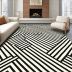 Black White Intersecting Stripe Geometric Rug
