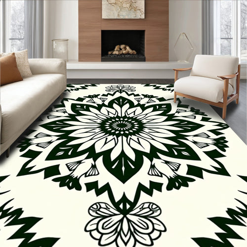 Black Ivory Floral Mandala Medallion Rug