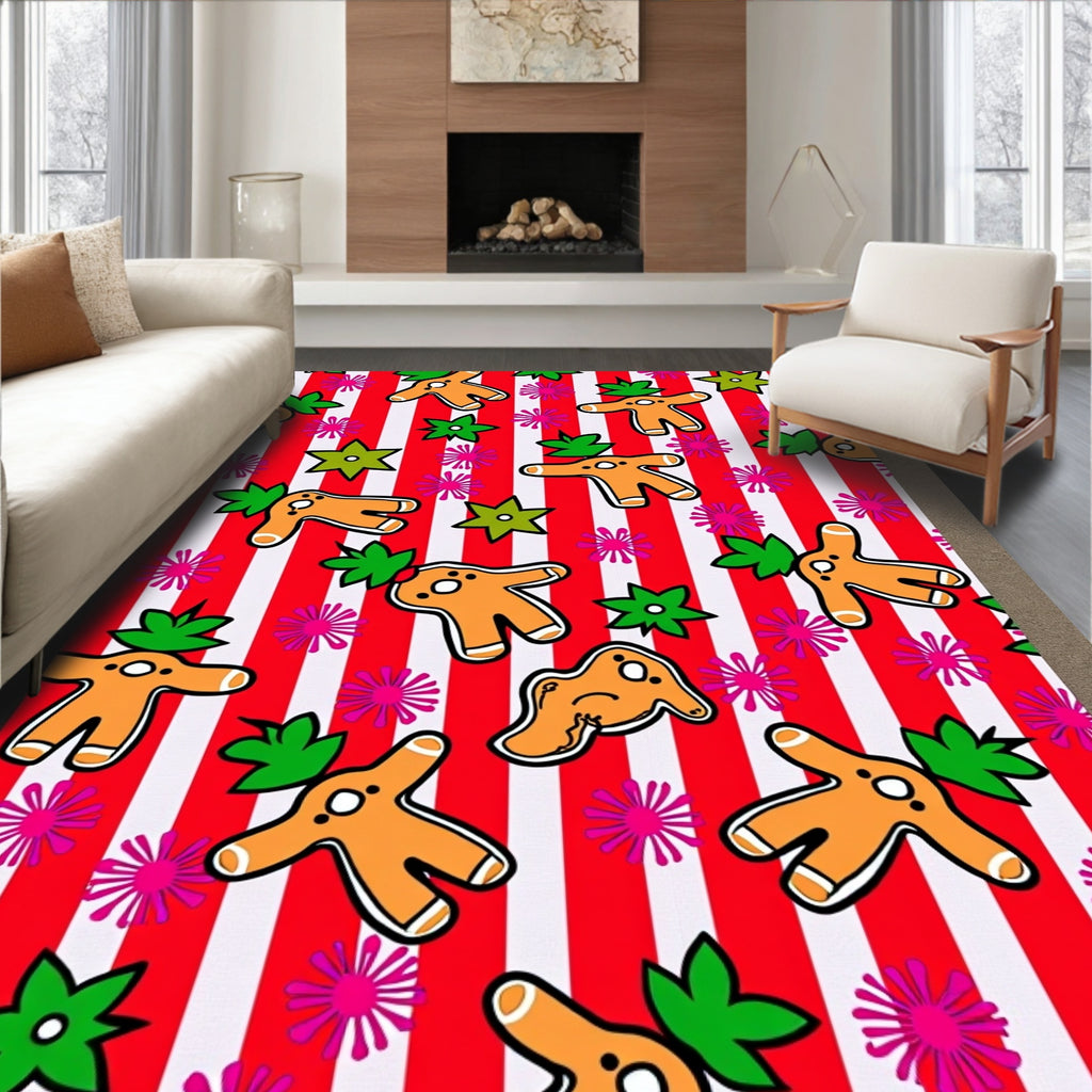 Red White Stripe Gingerbread Man Fun Rug