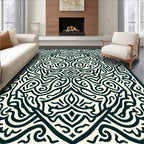 Intricate Cream And Navy Labyrinth Rug