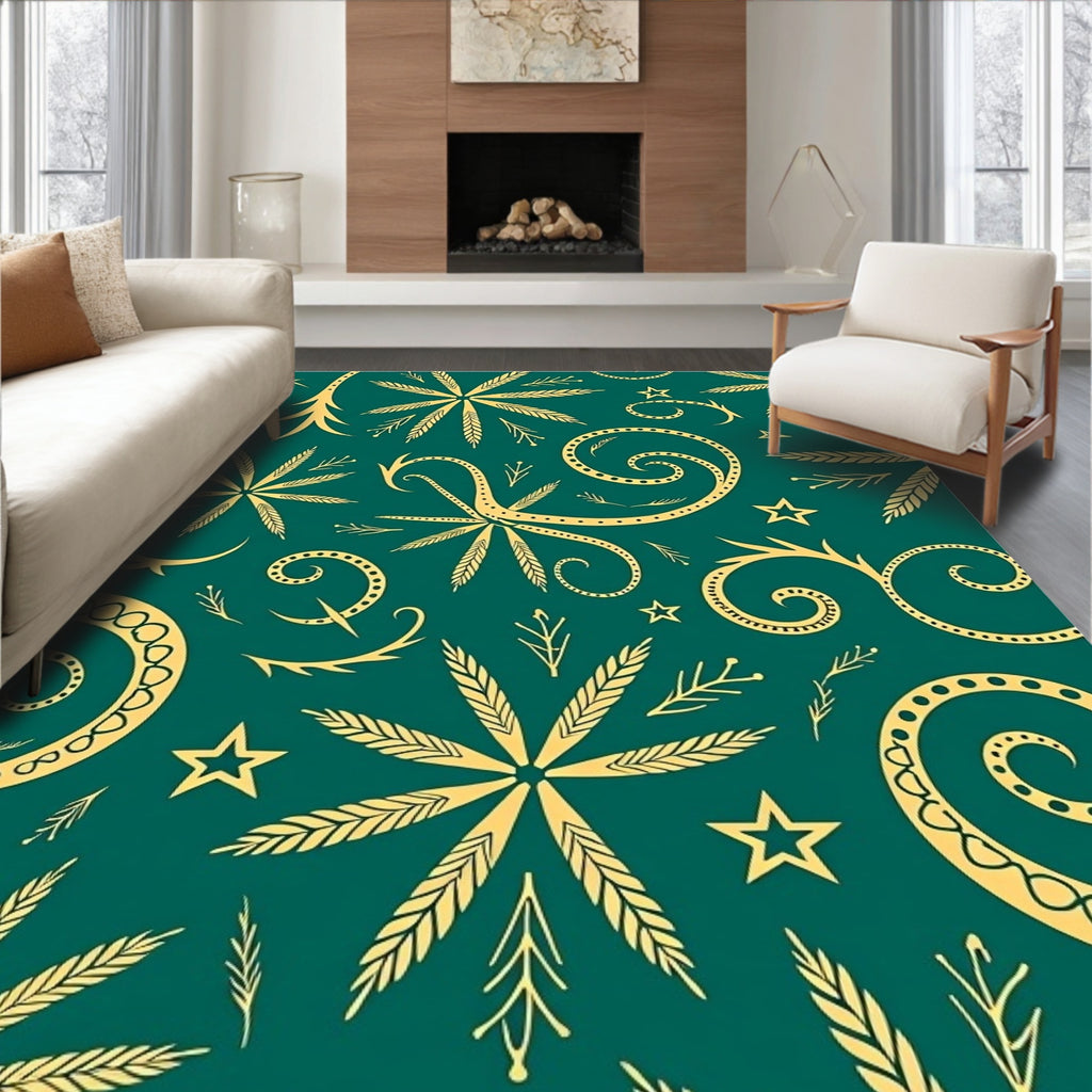 Golden Fern Swirl Star Medallion Rug