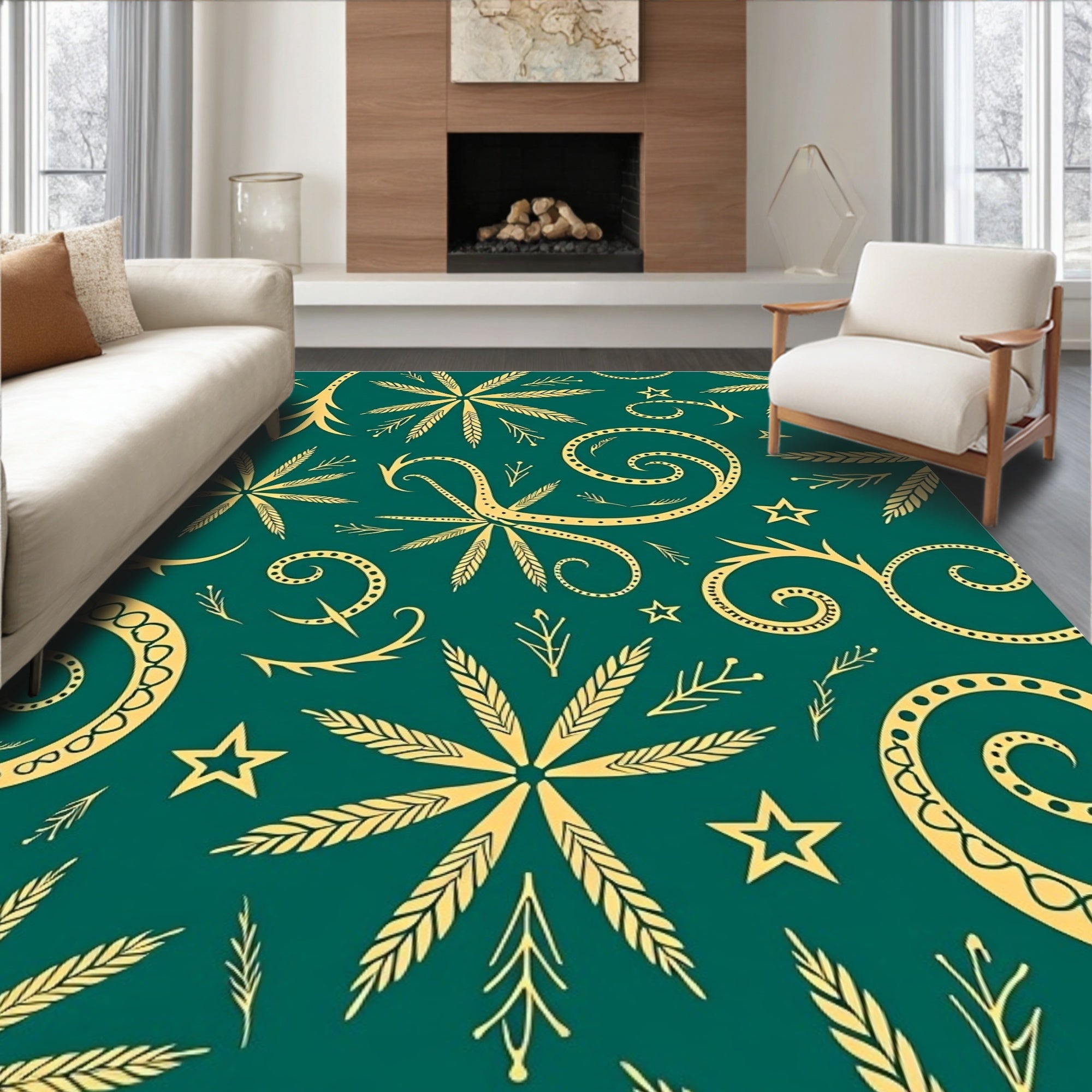Golden Fern Swirl Star Medallion Rug