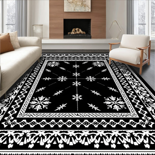 Black and White Snowflake Medallion Rug
