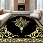 Black and Gold Filigree Medallion Rug