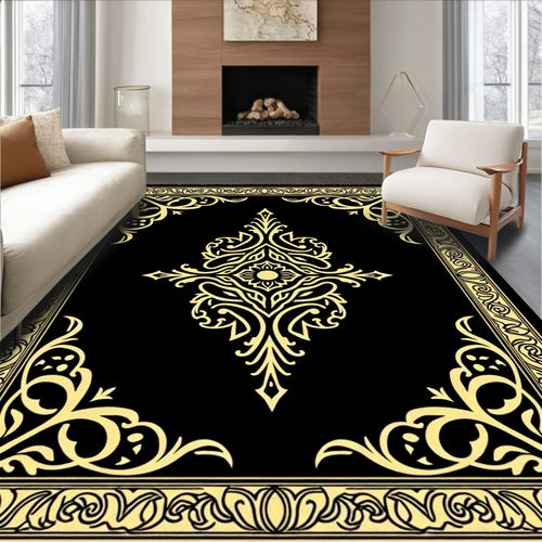 Black and Gold Filigree Medallion Rug