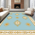 Light Blue Golden Medallion Symmetry Rug