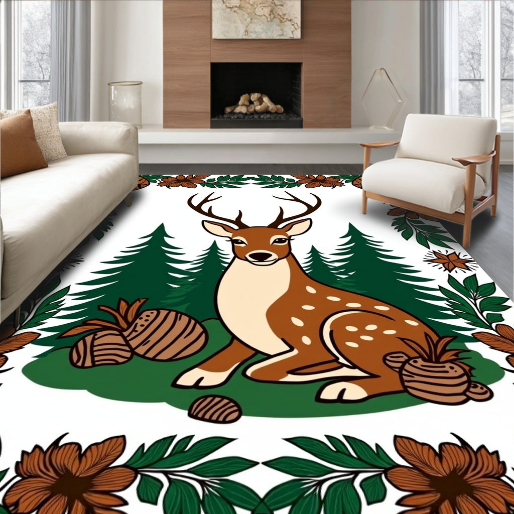 Whimsical Forest Deer Woodland Border Rug