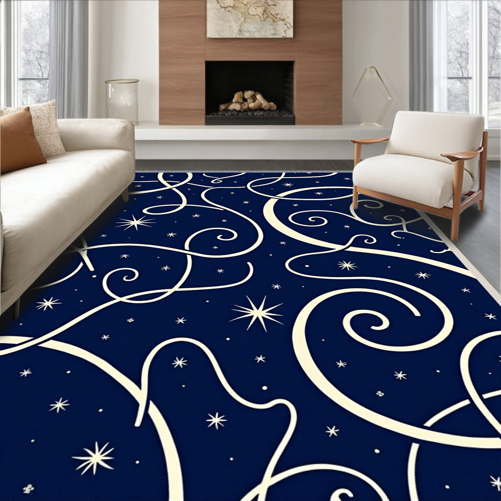 Navy Swirl Celestial Star Rug