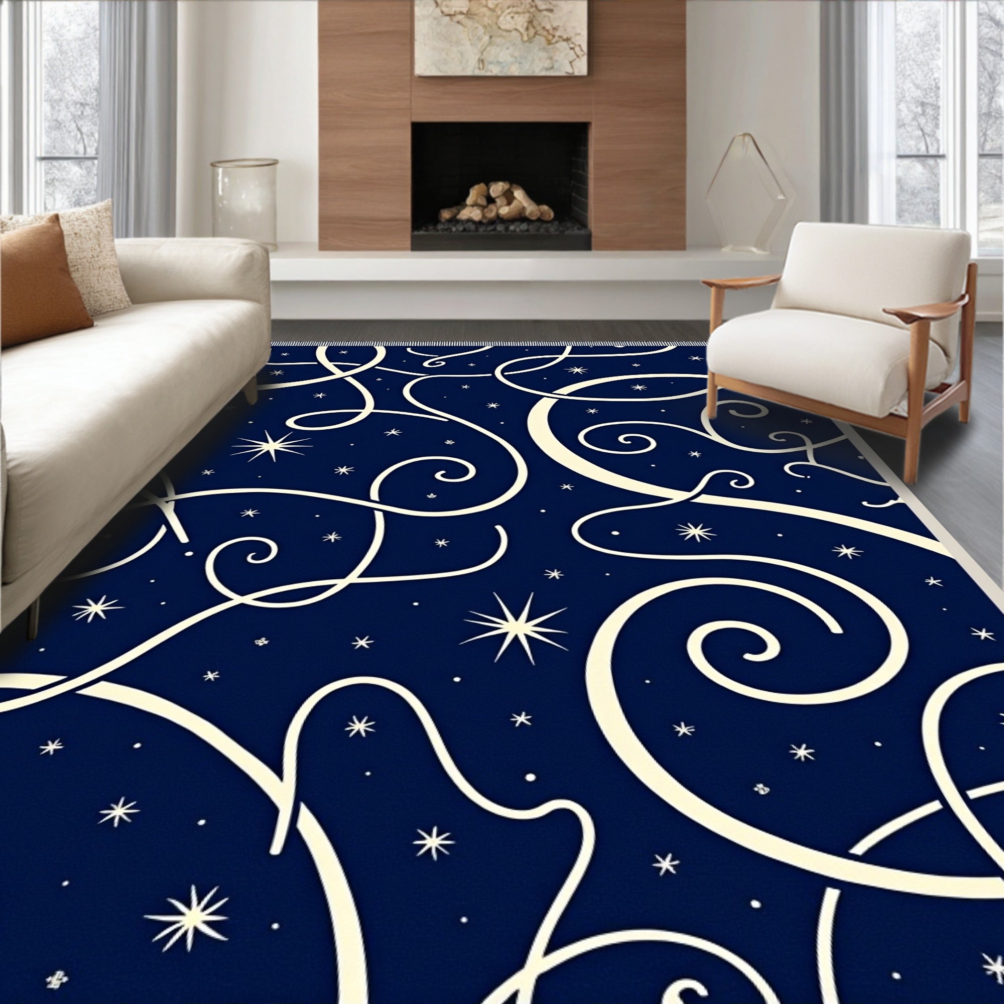 Navy Swirl Celestial Star Rug