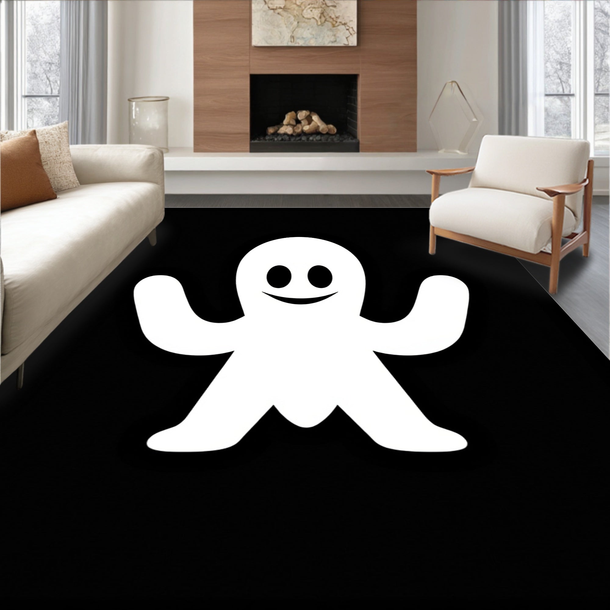 White Ghost Character Square Rug
