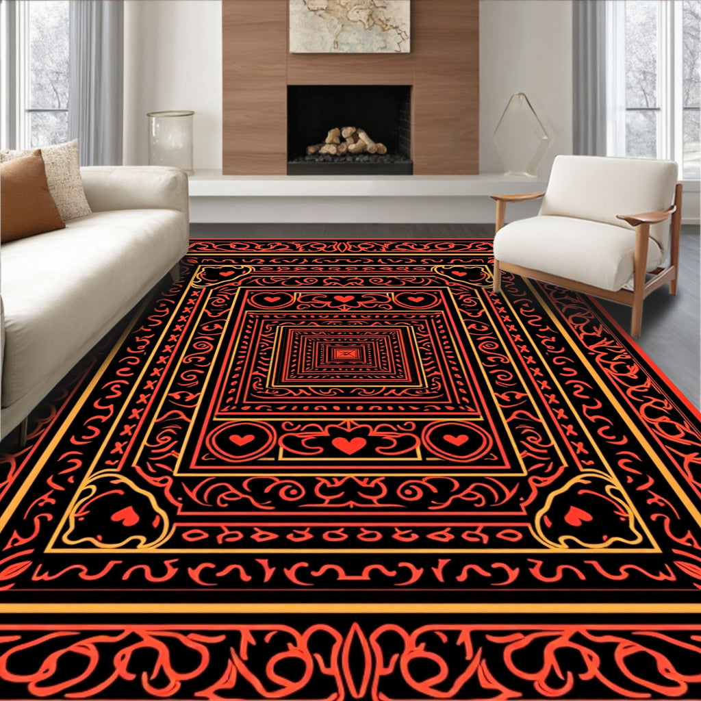 Bold Red Orange Nested Heart Frames Rug