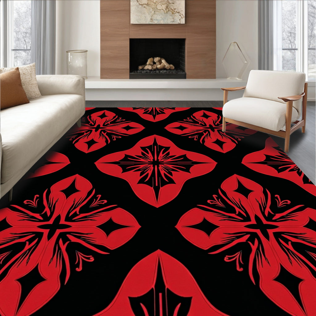 Bold Red Floral Quatrefoil Rug