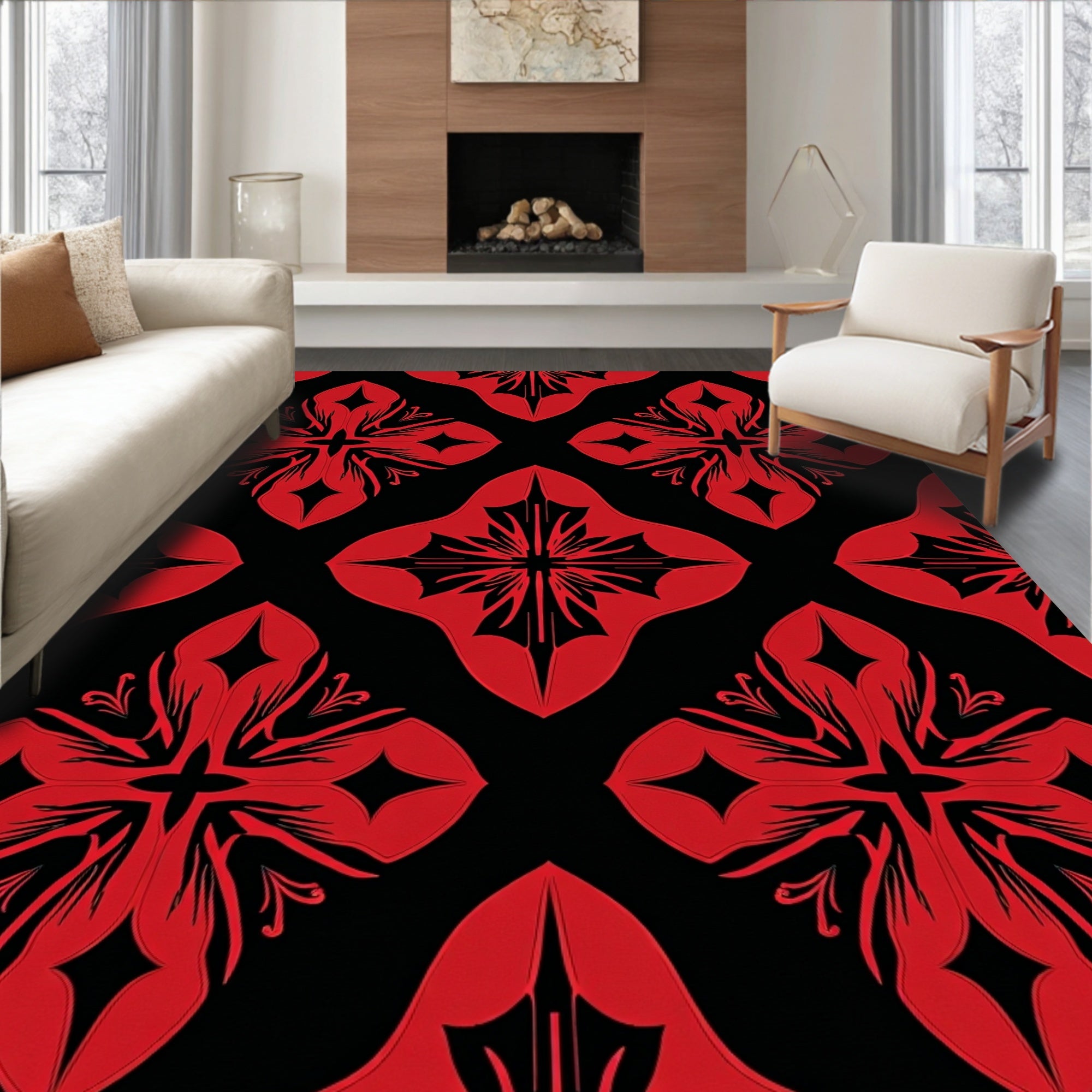 Bold Red Floral Quatrefoil Rug