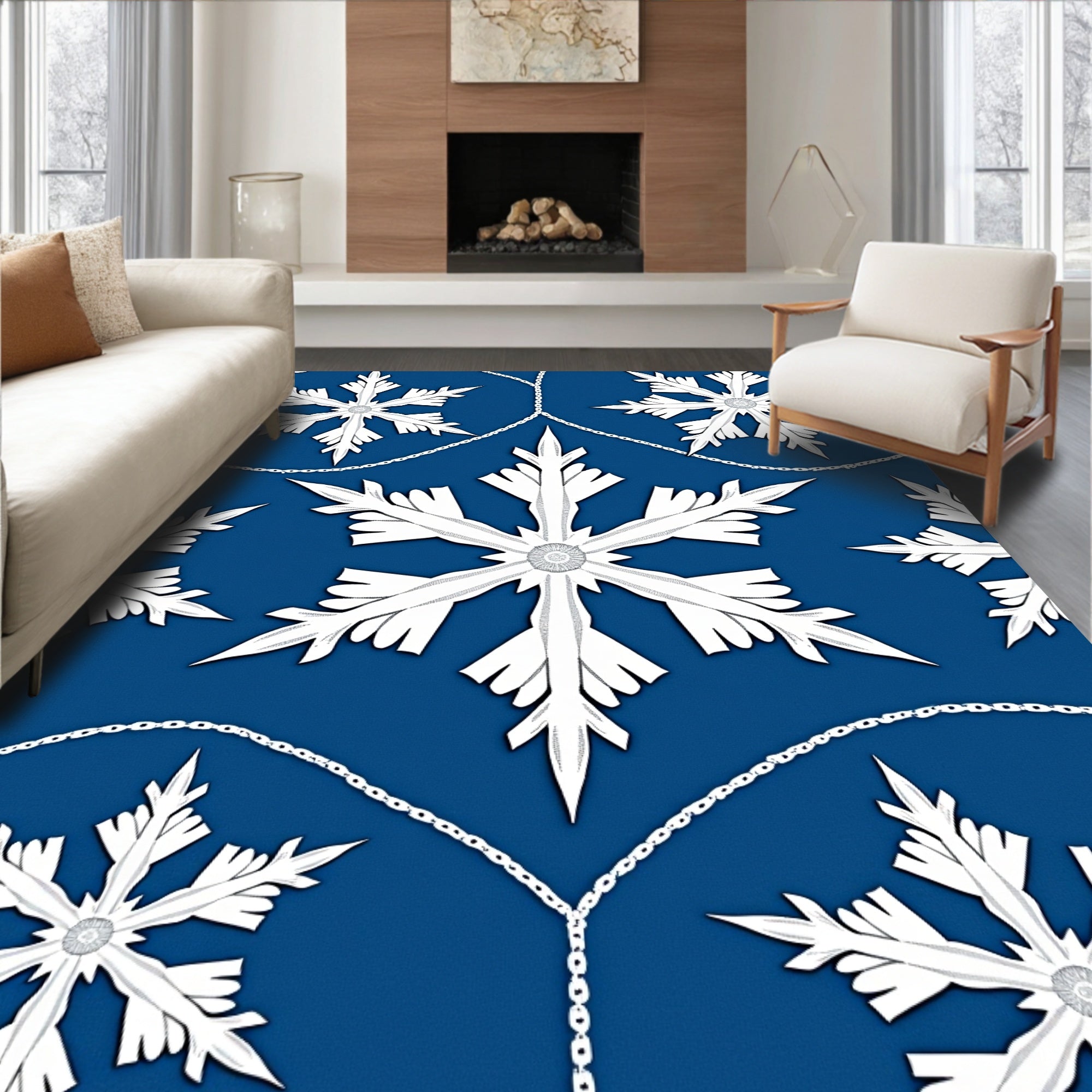 Snowflake Chains Blue White Rug