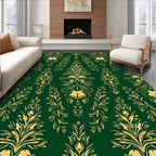 Emerald Green Gold Floral Damask Rug