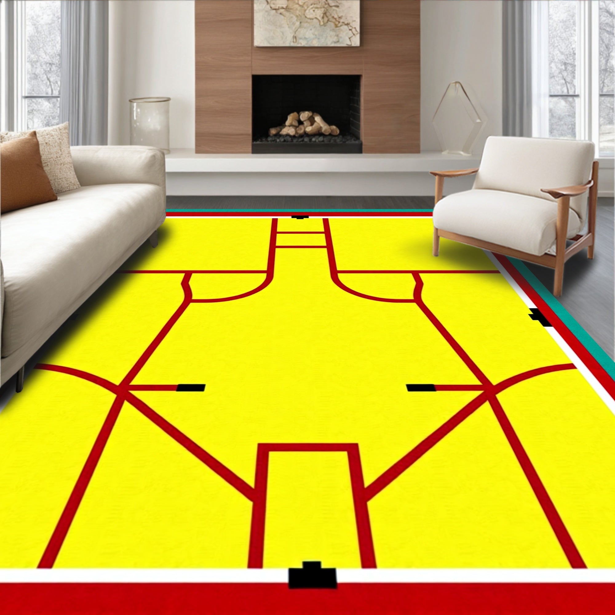 Bold Red Geometric Abstract Yellow Rug