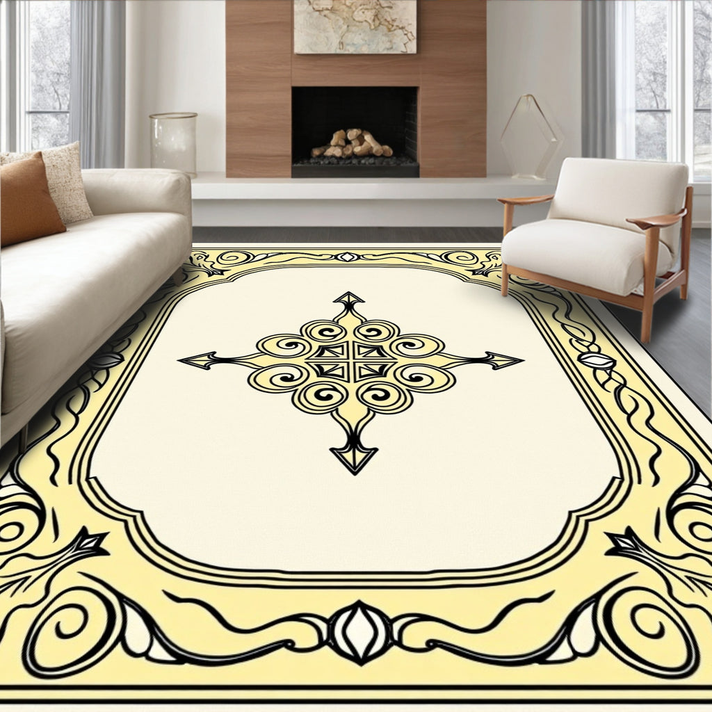 Yellow Ornate Medallion Scroll Rug