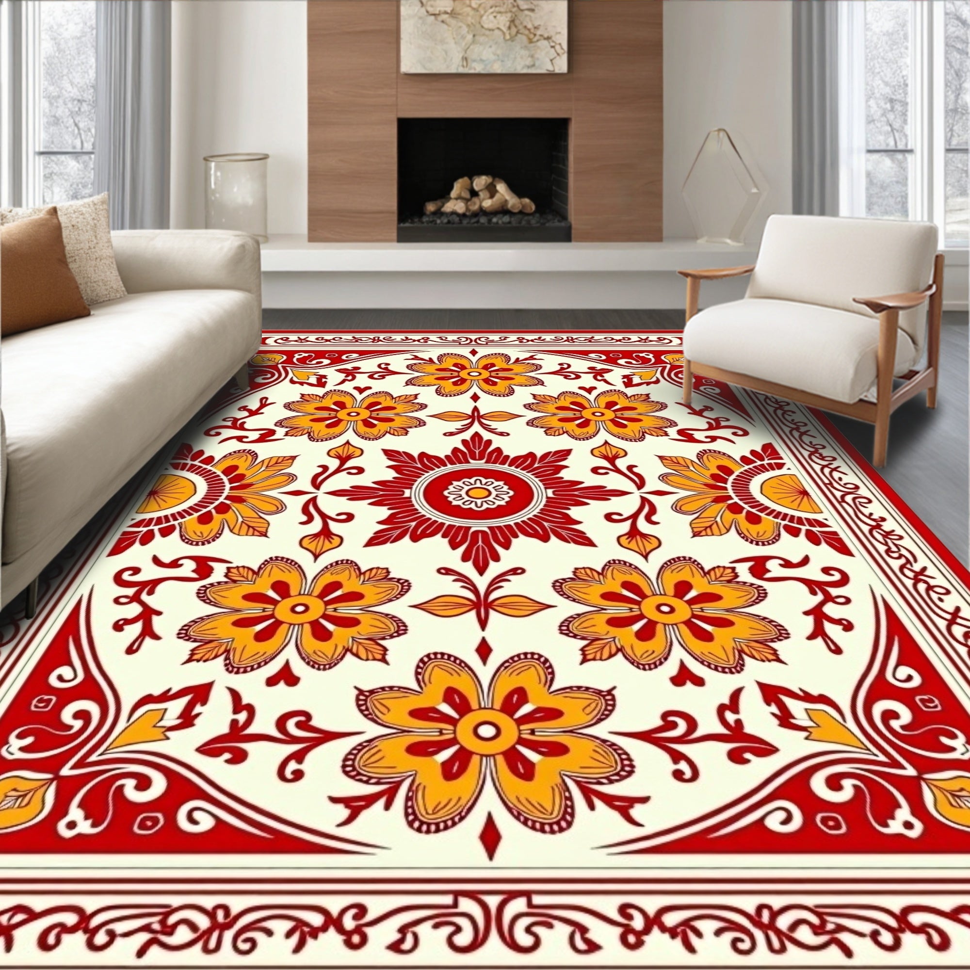 Crimson Gold Floral Medallion Rug