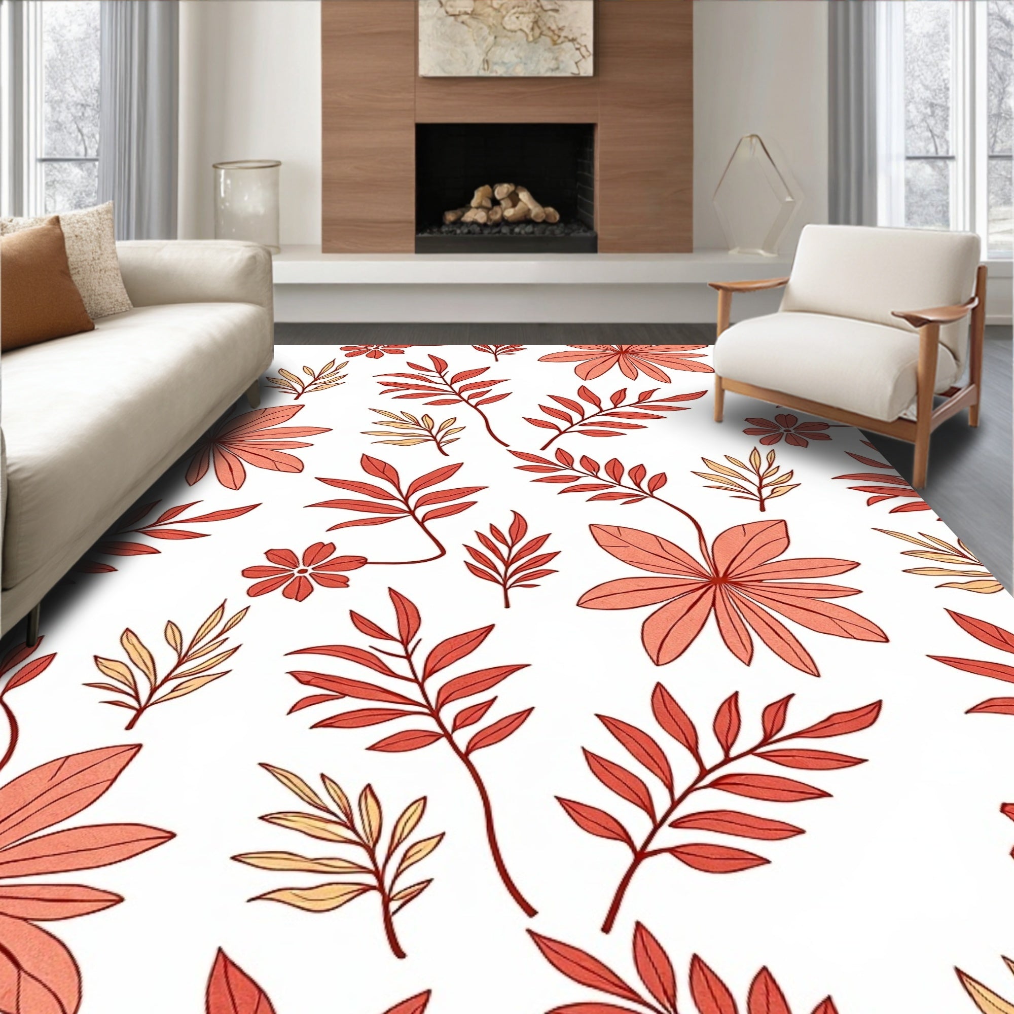Coral Foliage With Yellow Accents Rug