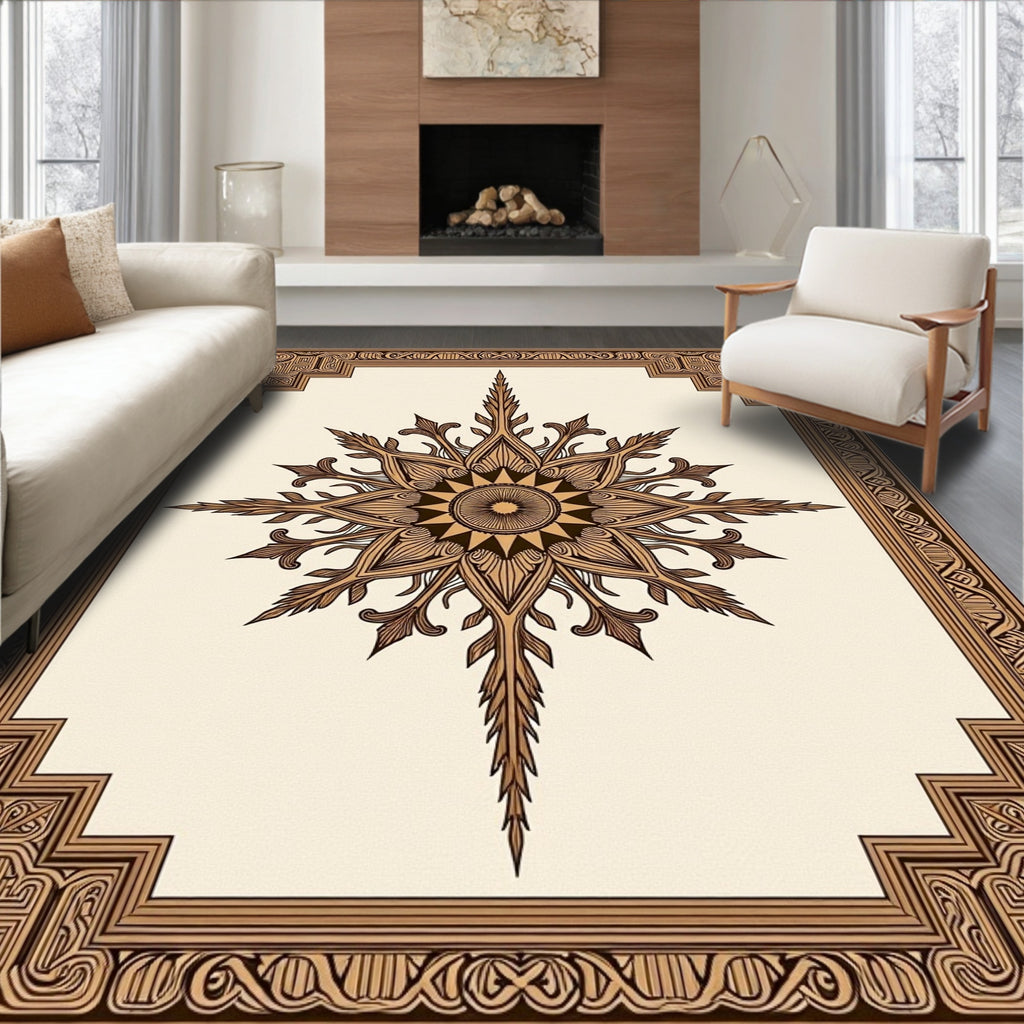 Ornate Sunburst Medallion Gold Border Rug