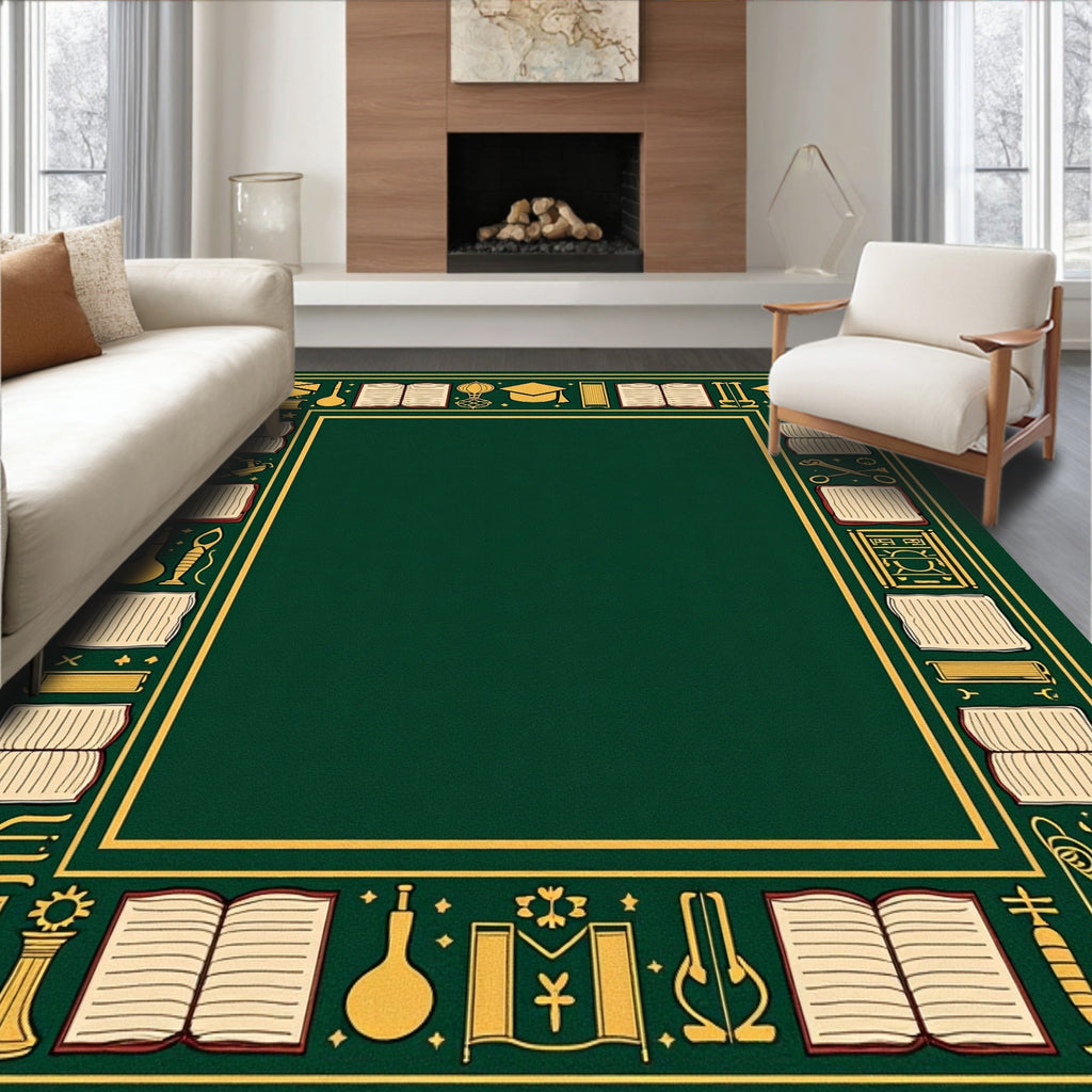 Vintage Gold Educational Elements Border Rug