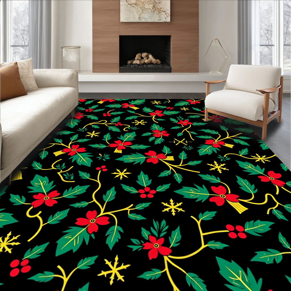 Black Red Holly Berry Vine Rug