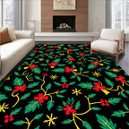 Black Red Holly Berry Vine Rug