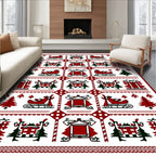 Crimson Red Christmas Sleigh Trees Rug