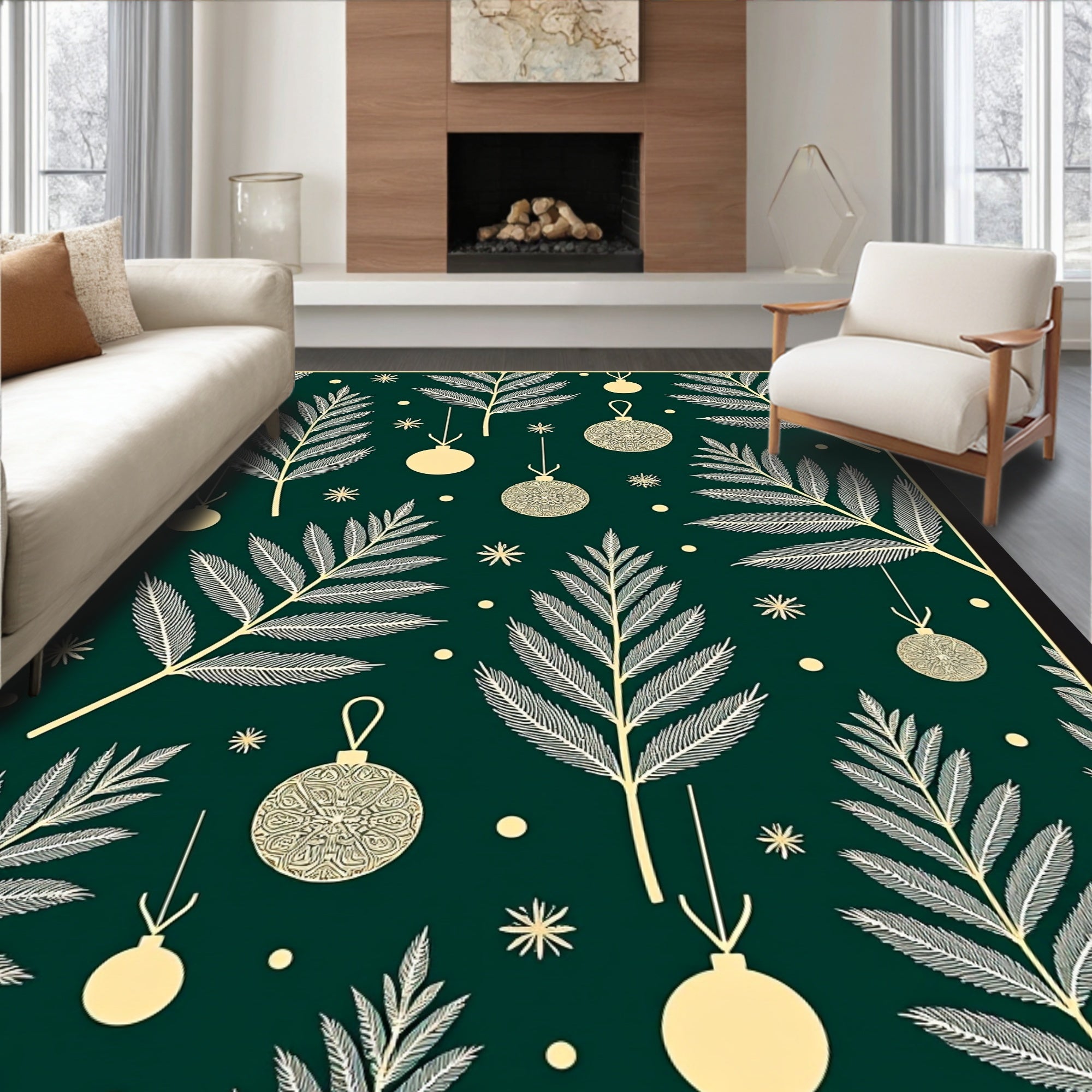 Deep Green Ornate Ornament Foliage Rug