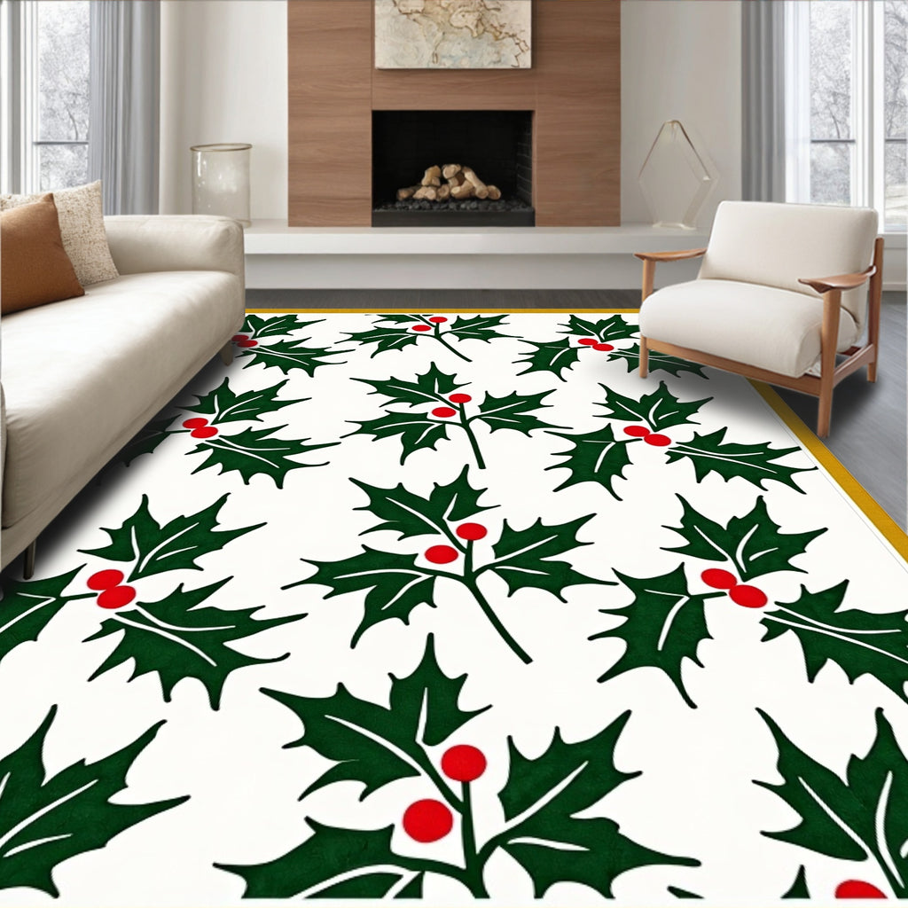 Traditional Green Red Holly Cluster Rug