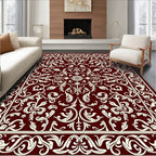 Deep Red Floral Scrollwork Rug