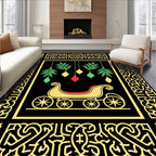 Golden Sleigh Evergreen Ornament Border Rug