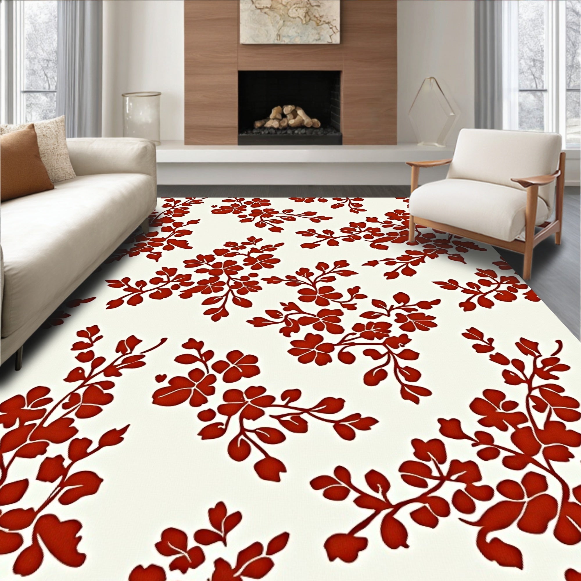 Crimson Branches and Blossoms Rug