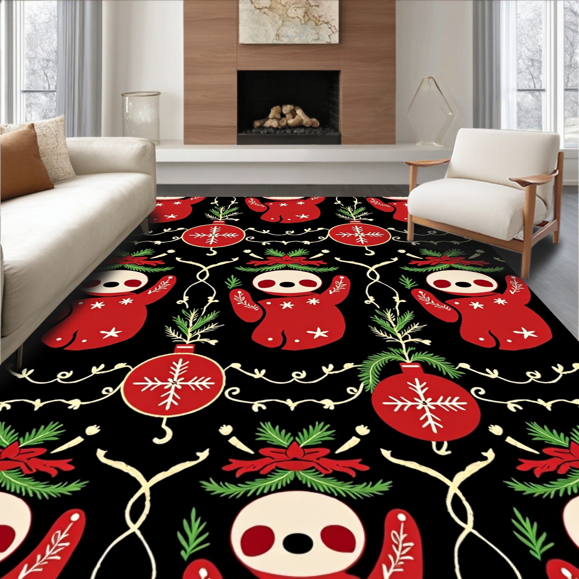 Red Sloth Christmas Ornament Black Rug