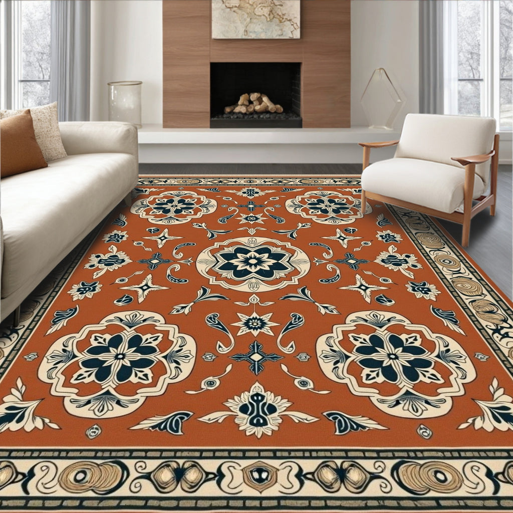 Terracotta Crimson Floral Medallion Rug